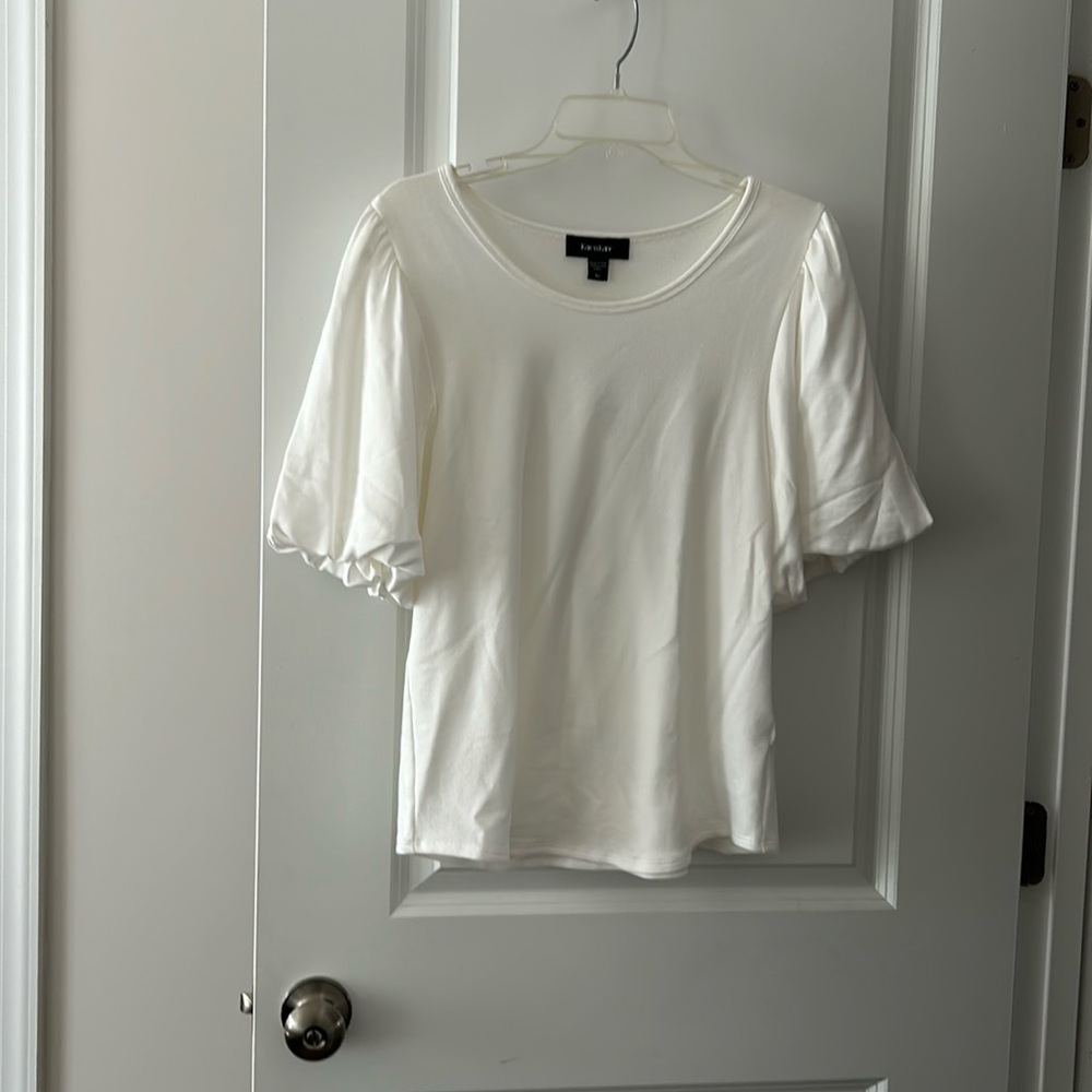 Karen Kane xl white shirt with balloon silk short sleeve